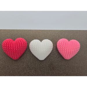 3-Pack "Knitted" Heart Magnets 3D Printed - NEW-Pink, Red, White